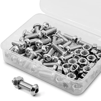 Abbildung von (40 Sätze) M6 1,0 x 10mm Innensechskantschrauben und Muttern Set 304 Edelstahl 18 8 Rundkopfschrauben