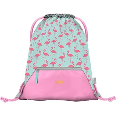 Abbildung von Baagl Turnbeutel für Mädchen, Wasserdichte Schuhbeutel Kinder, Schule und Kindergarten Sportbeutel, Sportsack (Flamingo)