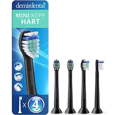 Abbildung von 4er demirdental Mini Hart Aufsätze passend für Philips Sonicare Ersatzbürsten, Harte kompakte Bürstenköpfe, Kurzköpfe, Schwarz, entspricht HX7044b