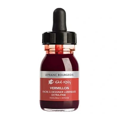 Abbildung von Lefranc Bourgeois 301276 Nan King Kalligrafie und Zeichentusche, pigmentierte Tusche, hohe Farbbrillanz, Leuchtkraft für feinste Zeichnungen, &amp; Skizzen, 30ml Flasche Zinnober