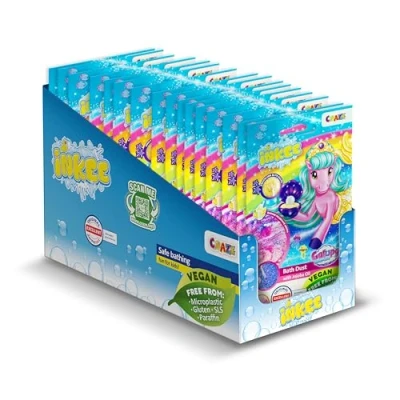 Abbildung von INKEE Galupy Mermaid Badestaub 16er Pack Knisterndes Badesalz Kinder in pink, blau und lila mit Jojobaöl &amp; Bananenmilch Shake Aroma, 16x 60g Beuteln Badespaß für