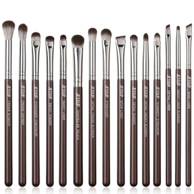 Abbildung von Jessup Pinselset Makeup Pinsel Set Augen Make up professionell 15 teilig Augenpinsel brauner Lidschattenpinsel Augenbrauen Concealer Eyeliner Blenderpinsel T499