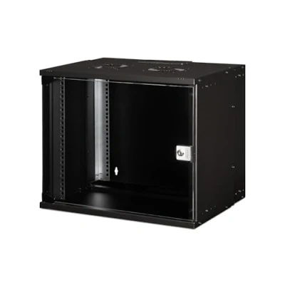 Abbildung von DIGITUS Netzwerkschrank 19 Zoll Rack 9 HE Unmontiert Wandmontage 400 mm Tiefe 327 Nutztiefe Traglast 60 kg Glastür SOHO Pro Serie Schwarz