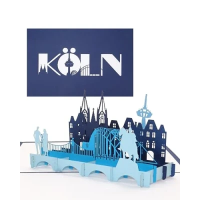 Abbildung von Pop Up Karte Köln Panorama, 3D Grußkarte Kölner Dom &amp; Skyline, Souvenir, Reisegutschein Städtetrip Köln, PopUp mit Umschlag