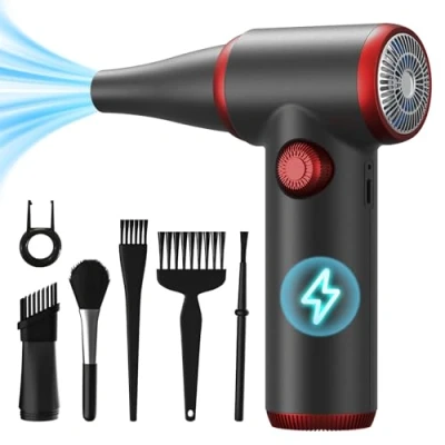 Abbildung von Koonie Elektrische Staubgebläse und Druckluftspray, Air Duster Reinigungsset, PC Reinigung, 100500RPM, mit LED Licht, Tastatur Reiniger Druckluft für Laptop,