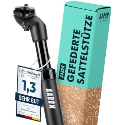 Abbildung von AARON Spring Federsattelstütze mit 31,6mm Durchmesser Gefederte Aluminium Sattelstütze 350mm Länge Fahrrad gefedert für E Bike, MTB, Trekking Citybike u.v.m. Schwarz