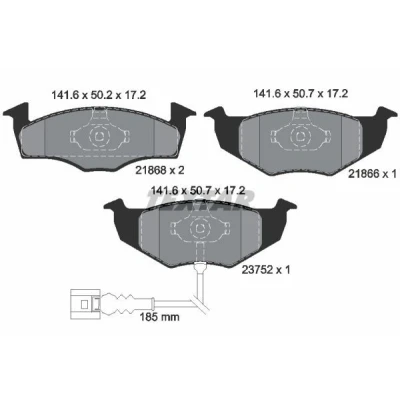 Abbildung von TEXTAR 2186801 Bremsbelagsatz mit integriertem Verschleißwarnkontakt SKODA: Fabia 2, 1 Combi, I Hatchback, VOLKSWAGEN: Polo IV Hatchback