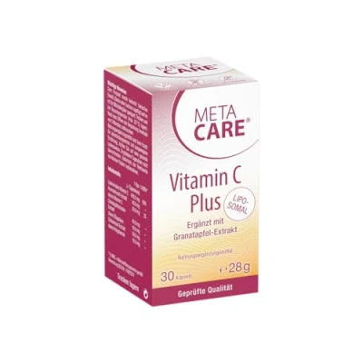 Abbildung von META CARE Vitamin C Plus Magenschonend Liposomal Auch für sensible Personen gut verträglich Ergänzt mit Cistuskraut Extrakt, Granatapfel Extrakt und Acerola Vegan 30 Kapseln