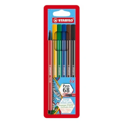 Abbildung von Premium Filzstift STABILO Pen 68 6er Pack mit 6 verschiedenen Farben