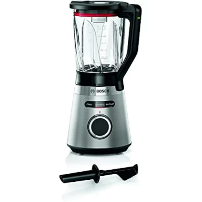 Abbildung von Bosch Standmixer VitaPower Serie 4 MMB6382M, Edelstahl Klingen Made in Germany, 1,5l ThermoSafe Glasbehälter, Stopfer, Sicherheitsdeckel, spülmaschinengeeignete Teile, 30,000 U/min, 1200 W,