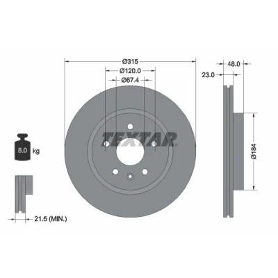 Abbildung von TEXTAR PRO 92187303 Bremsscheibe 315 23 05/06 120 innenbelüftet beschichtet ohne Radlager, Radbefestigungsbolzen, Radnabe