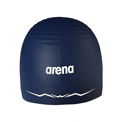 Abbildung von arena Aquaforce Wave Wrinkle Free Unisex Racing Silikon Badekappe für Damen und Herren Wettkampfschwimmen oder Training Schwimmausrüstung, Marineblau, Größe M