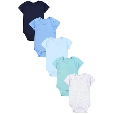 Abbildung von TupTam Jungen Baby Body Kurzarm in Unifarben 5er Pack, Farbe: Dunkelblau Blau Grün, Größe: 104