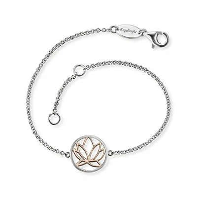 Abbildung von Engelsrufer Damen Armband mit Lotus Blumen Motiv Anhänger, verziert plattiertem Roségold, aus 925er Sterling Silber, Karabinerverschluss, Länge: 19cm, ERB LILLOTUS BICOR