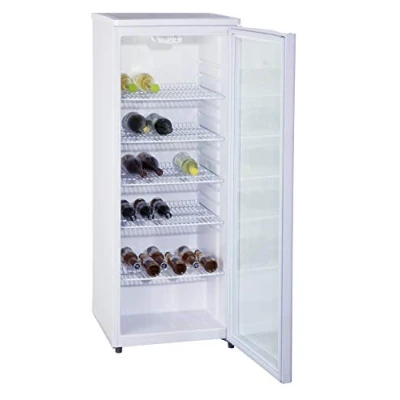 Abbildung von PKM GKS255 Flaschenkühlschrank Getränkekühlschrank Glasfront Freistehend 5 Ablagen Weiß 143 x 55 cm