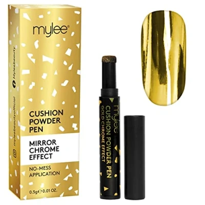 Abbildung von Mylee Air Cushion Chrome Powder Pen Holographische Nagelpuderdekoration, glänzender metallischer Spiegeleffekt Langlebig, DIY Nail Art, Maniküre Werkzeug (Gold)