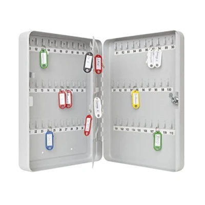 Abbildung von Wedo 10260837X Schlüsselschrank (für 110 Schlüssel, pulverbeschichtetes Stahlblech 28 x 6 37 cm, Sicherheitsschloß inklusive 2 Schlüssel) lichtgrau