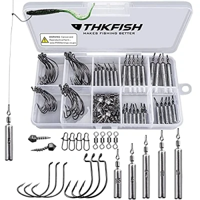 Abbildung von THKFISH Angelzubehör Set Gewichte Angeln Sinker Drop Shot Angelgewichte Kit Rig Verrückte Offset Haken Rollende Wirbel schnappt C 103Stück