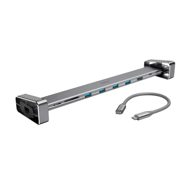 Abbildung von Hama USB C Hub 9 Ports Dockingstation mit abnehmbaren Standfüßen (Multiport Adapter 1x HDMI 4K, 4x A, PD, LAN Gigabit Ethernet, 2x Kartenleser, 9in1 für Büro, Homeoffice)