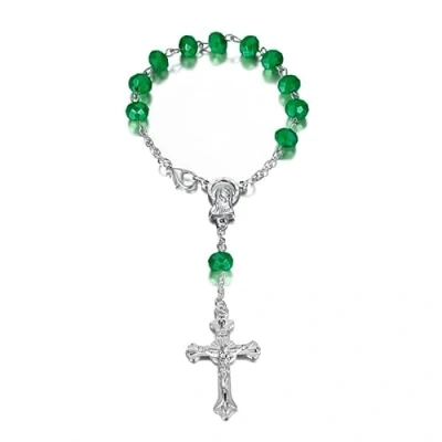 Abbildung von BOBIJOO JEWELRY Mini Chapelet Voiture Camion Bracelet Marie Vierge Croix Pendentif Argent et vert
