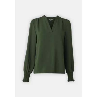Abbildung von ONLY Onlmette Vneck Smock Langarmshirt, Damen, Größe: Medium, Dark green