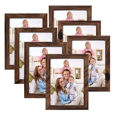Abbildung von Giftgarden 7 Stück Bilderrahmen Set 13x18 cm für 18x13 Fotos und Bilder, Braun Fotorahmen Collage, Wand oder Tischaufsteller Geschenk Freund