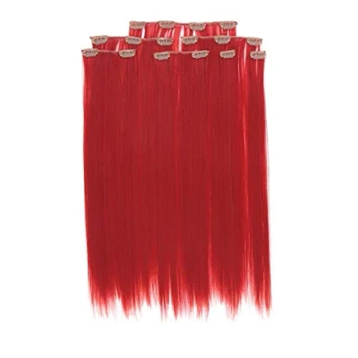 Abbildung von Prettyland 7 teilg SET Statik frei Clip In 50cm glatt lang Haar strähnen Haarteil Haarverlängerung Rot R02