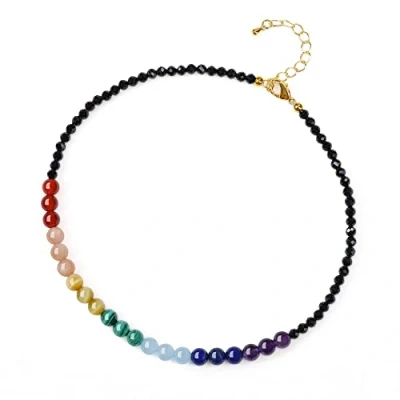 Abbildung von COAI Damen Choker Perlenkette mit 7 Chakren Facettierter Schwarzer Spinell Halskette