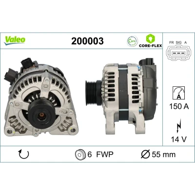 Abbildung von VALEO 200003 Lichtmaschine 14V 150A FORD: Focus 2, FIESTA 5, 2 Kombi, VOLVO: V50