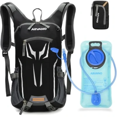 Abbildung von Arvano Fahrradrucksack Trinkrucksack Wasserdicht Skirucksack mit Trinkblase 2l, Regenschutz, Klein Wanderrucksack für Damen Herren, Sport Rucksack Wandern MTB Fahrrad Skifahren Snowboard Motorrad
