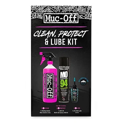 Abbildung von Muc Off Clean, Protect &amp; Lube Fahrrad Reinigungsset Zubehör zum Reinigen, Schützen und Ölen von Mountainbike Mit Bike Cleaner, MO 94 Bio Wet Chain