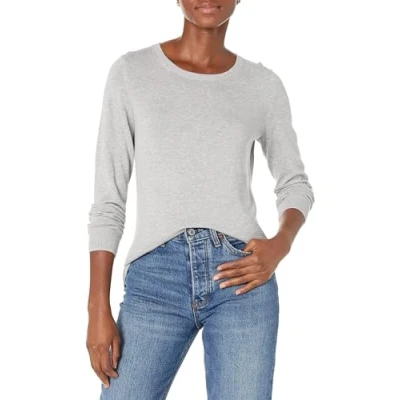 Abbildung von Amazon Essentials Damen Leichter, Langärmeliger Pullover Mit Rundhalsausschnitt (Erhältlich in Übergröße), Hellgrau Meliert, L