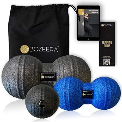 Abbildung von [FASZIEN Duoball 12CM, 8 CM UND FASZIENMASSAGE BALL 8CM] Faszien Set, Massage Bälle Set Inkl. GRATIS Video anleitung, Poster &amp; Tasche BOZEERA©: Premium