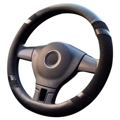 Abbildung von Pahajim Auto Lenkradhülle Lenkrad Abdeckung Microfiber Leder Anti Rutsch Lenkradabdeckung Breathable für LKW/Auto/Jeep/SUV, Universal 38(Schwarz)