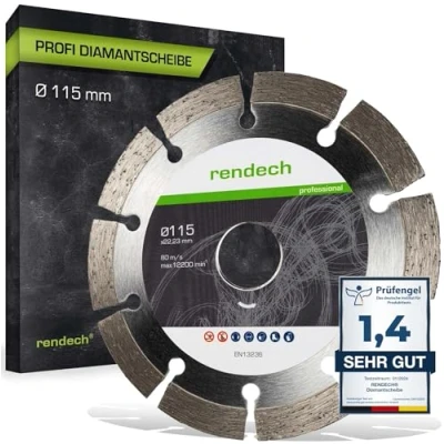 Abbildung von Profi Diamantscheibe 115mm für Stein, Beton, Granit, Ziegel uvm. Diamanttrennscheibe mit hoher Schneidleistung rendech® Markenqualität