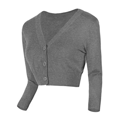Abbildung von Urban GoCo Damen V Ausschnitt Kurz Strickweste Strickjacke (M, Heather Gray)
