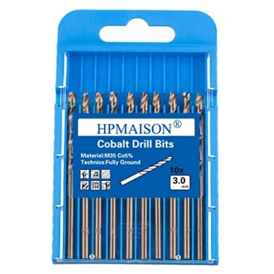 Abbildung von HPMAISON 10 Stück M35 HSS Cobalt Bohrer Kobalt Jobber Set Spiralbohrer zum Bohren auf Edelstahl, Harte Stähle, Metall (3mm x 63mm)