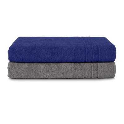 Abbildung von Komfortec 2er Saunatuch Set 70x200 cm aus 100% Baumwolle, XXL Saunatücher, Sauna Handtuch, Weich, Groß, Frottee, Schnelltrocknend, Anthrazit/Navyblau