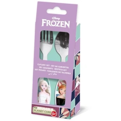 Abbildung von Disney 2 teiliges Besteckset für Mädchen aus Edelstahl Frozen Elsa und Anna mit abgerundeten Spitzen
