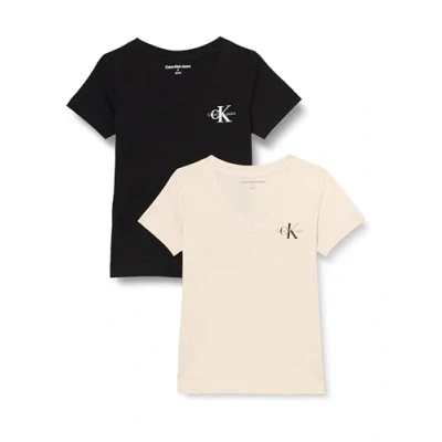 Abbildung von Calvin Klein Jeans Monologo V NECK TEE 2 PACK Tshirt basic, Damen, Größe: XS, Moonbeam/black