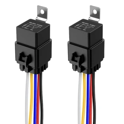 Abbildung von Gebildet 2Stücke 40/30A 12V Wasserdichtes Relais Kabelsatz Set 5 PIN SPDT im Bosch Stil mit robuster 12AWG Kabel