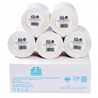 Abbildung von 5 Rolls, 2,500 Premium Coated Direct Thermal Labels, 100mm x 150mm (4&quot; 6&quot;), Self Adhesive, for Zebra, MUNBYN, Rollo, TSC, Toshiba, Citizen, Label Printer, LP2844, GK420D, ZD420,ZP450