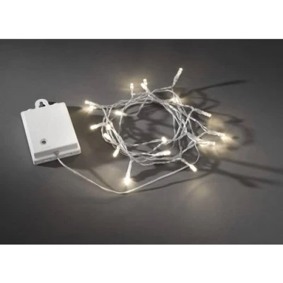 Abbildung von Konstsmide 3728 103 LED Lichterkette / für Außen (IP44) Batteriebetrieben: 2xD 1.5V (exkl.) mit Lichtsensor, 6h und 9h Timer 80 Dioden transparentes Kabel, weiß