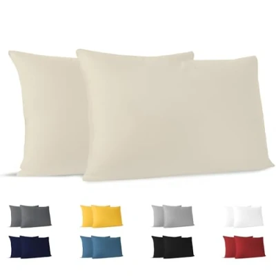 Abbildung von Dreamzie Kissenbezug 40x70 (Set mit 2) 100% Jersey Baumwolle 150 g/qm Kissenbezüge Beige Für Kissen cm Kissenhülle Resistent und Hypoallergen