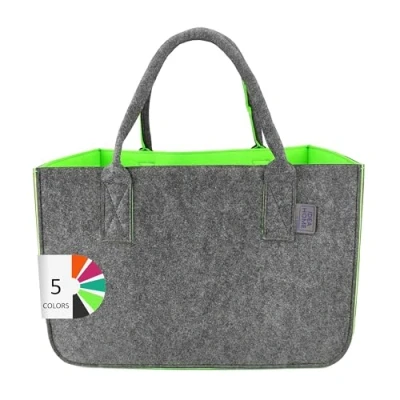 Abbildung von IDEA HOME Filztasche Shopper Groß 30 Liter Einkaufstasche XXL Zusammenklappbar Einkaufskorb Kaminholztasche Kleiderkorb Spielzeugtasche Dunkelgrau/Limonenfarbe, Limonenfarben