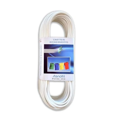 Abbildung von IPEA Wäscheleine 3,5 mm aus Stahl 20 Meter Made in Italy Kunststoffbeschichteter für den Außenbereich, Kleidung, Tüchern, Farbe Weiß Dicke