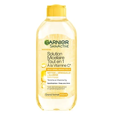 Abbildung von Garnier Skin Active Mizellenwasser All in 1 reinigt, entfernt Make up &amp; hellt Mizellen Vitamin C Gesicht, Augen, Lippen dunkle Haut mit mangelnder Strahlkraft 400 ml