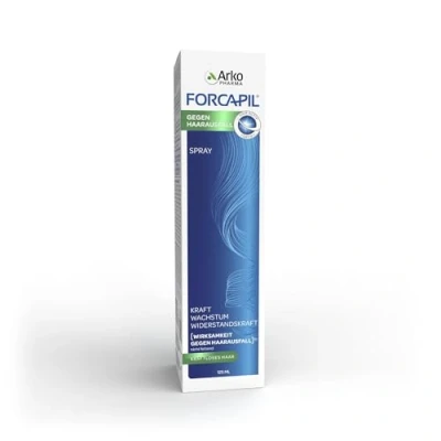 Abbildung von ARKOPHARMA FORCAPIL® Spray gegen Haarausfall Klinisch nachgewiesene Wirksamkeit ab 1 Monat Stärke Wachstum Widerstandskraft des Haares 125 ml