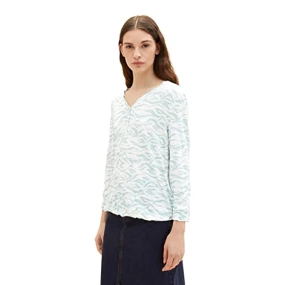 Abbildung von TOM TAILOR Damen 1035459 T Shirt mit Muster, 31282 Blue Small Wavy Design, L