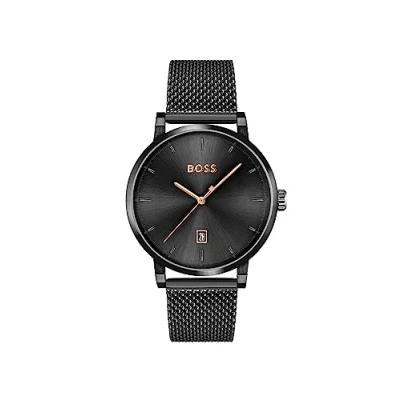 Abbildung von BOSS Analog Quarzuhr für Herren mit Schwarzes Edelstahl Mesh Gliederarmband 1513810